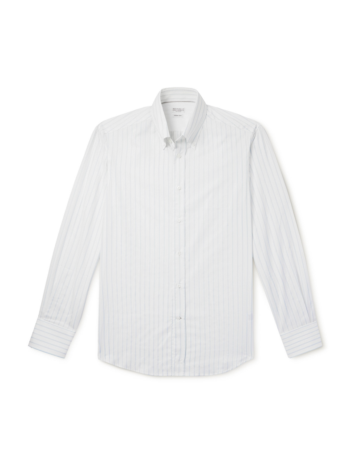 Brunello Cucinelli Button-down Collar Striped Cotton Shirt In White