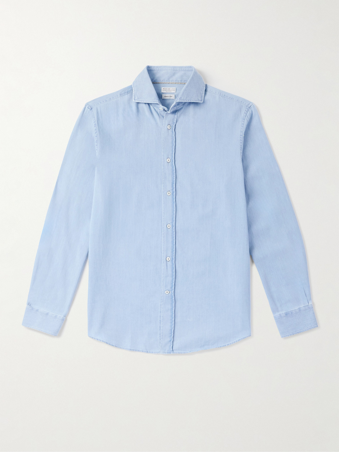 Brunello Cucinelli Cutaway-Collar Cotton-Chambray Shirten