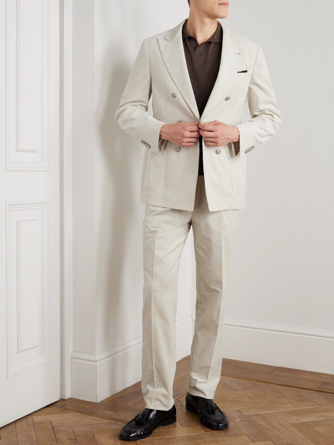 Straight-Leg Pleated Cotton-Corduroy Suit Trousers — 2