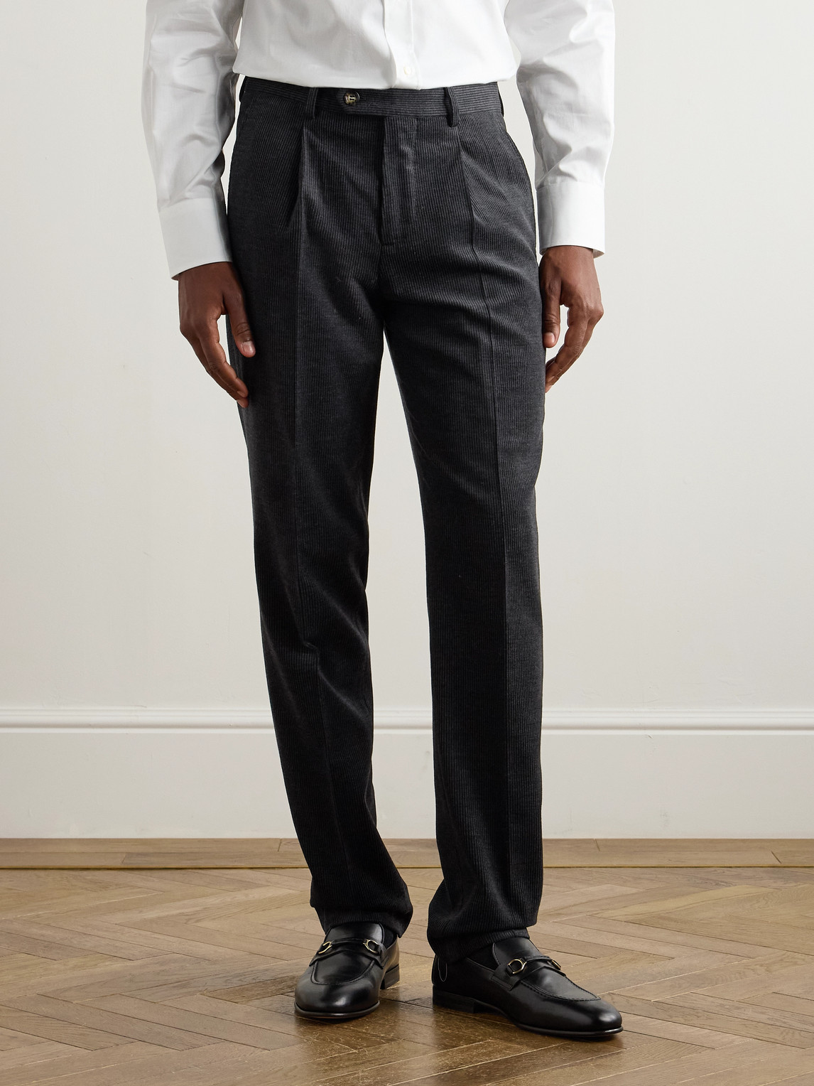 Brunello Cucinelli Straight-leg Pleated Wool, Silk And Cashmere-blend Corduroy Suit Trousers