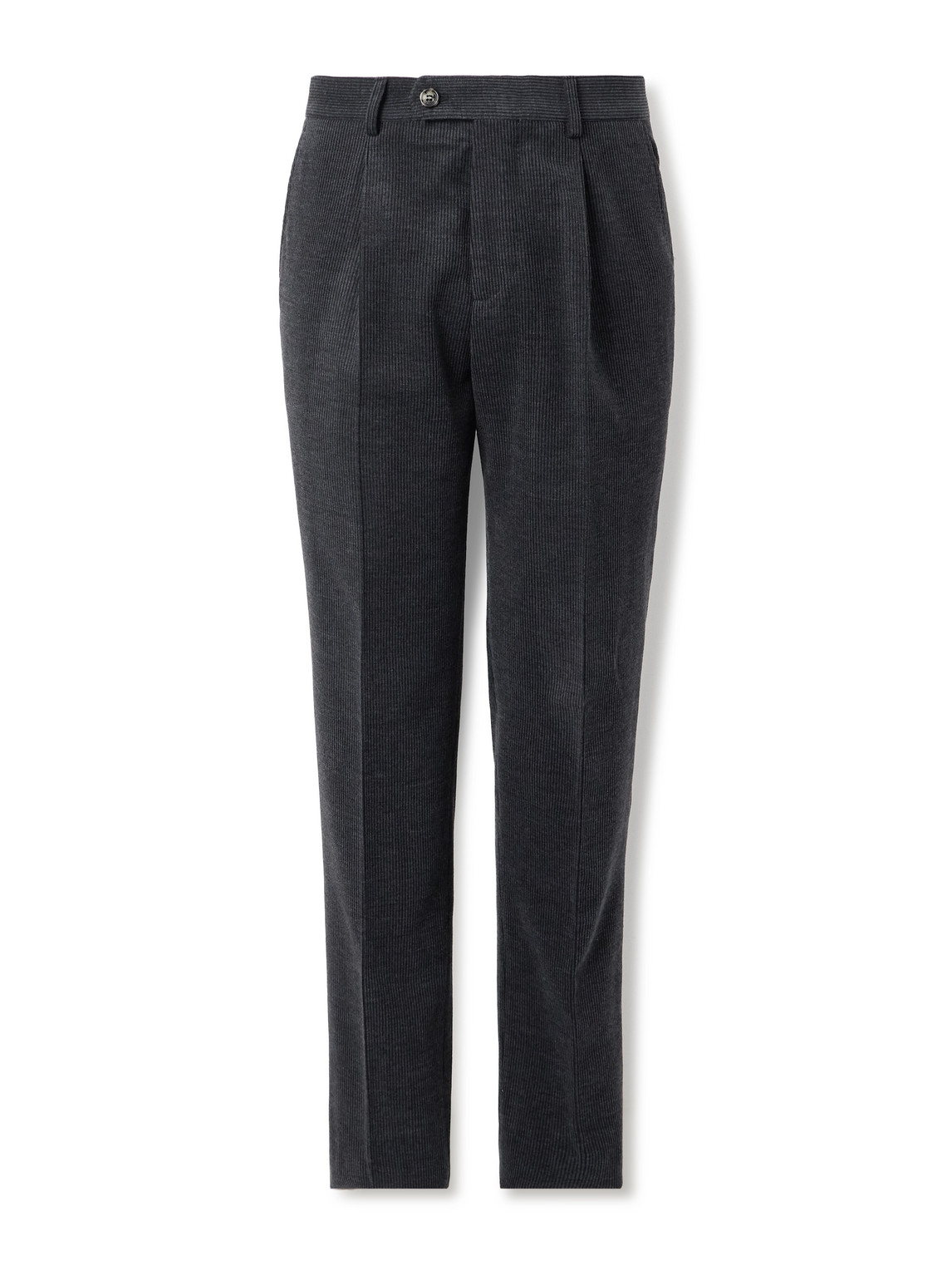 Brunello Cucinelli Straight-leg Pleated Wool, Silk And Cashmere-blend Corduroy Suit Trousers In Gray