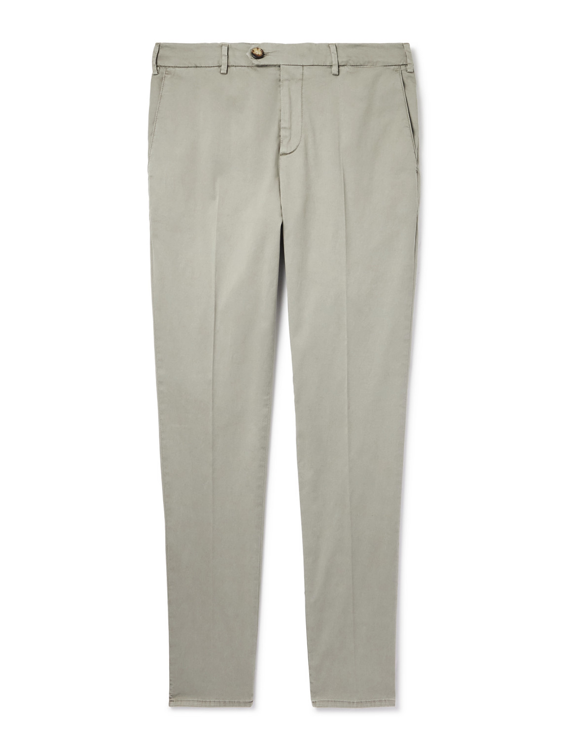 Brunello Cucinelli Tapered Cotton-blend Twill Trousers In Gray