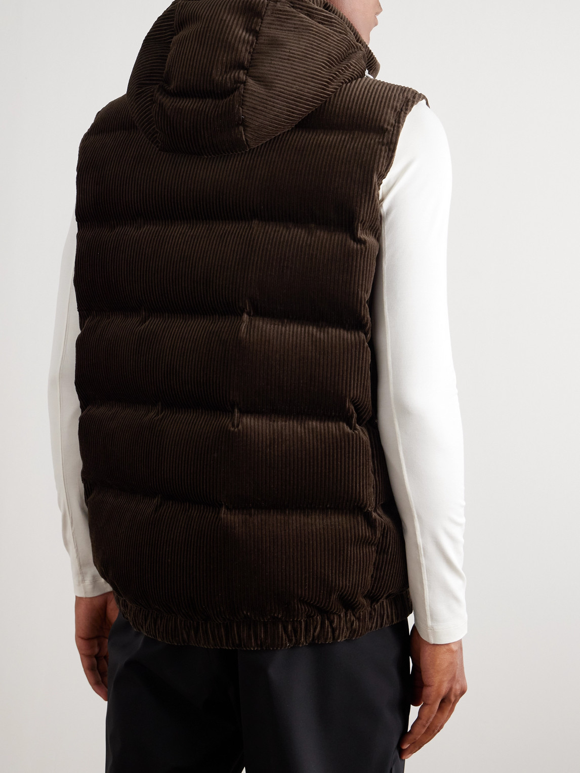  Brunello Cucinelli - Logo-embroidered Quilted Padded Cotton-corduroy Hooded Down Gilet - Men - Brown - L 