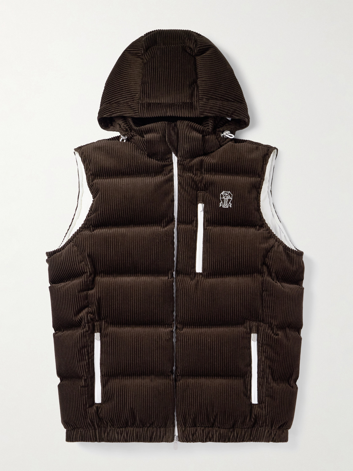 Brunello Cucinelli – Logo-Embroidered Quilted Padded Cotton-Corduroy Hooded Down Gilet