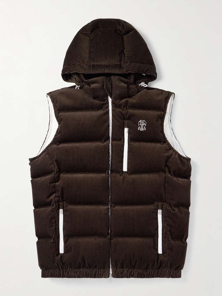 Brunello Cucinelli — Logo-Embroidered Quilted Padded Cotton-Corduroy Hooded Down Gilet