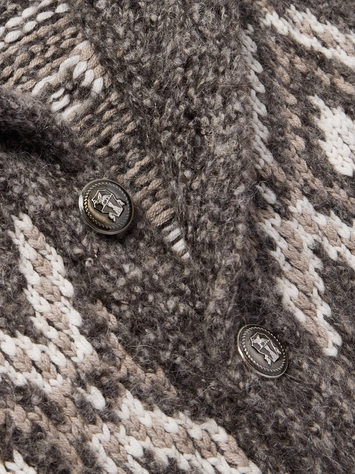 Brunello Cucinelli Shawl-collar Fair Isle Alpaca-blend Cardigan In Gray