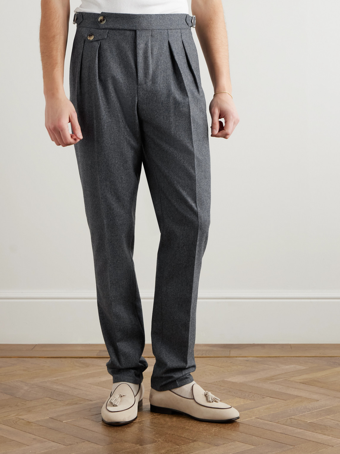 Brunello Cucinelli Tapered Pleated Virgin Wool Trousers