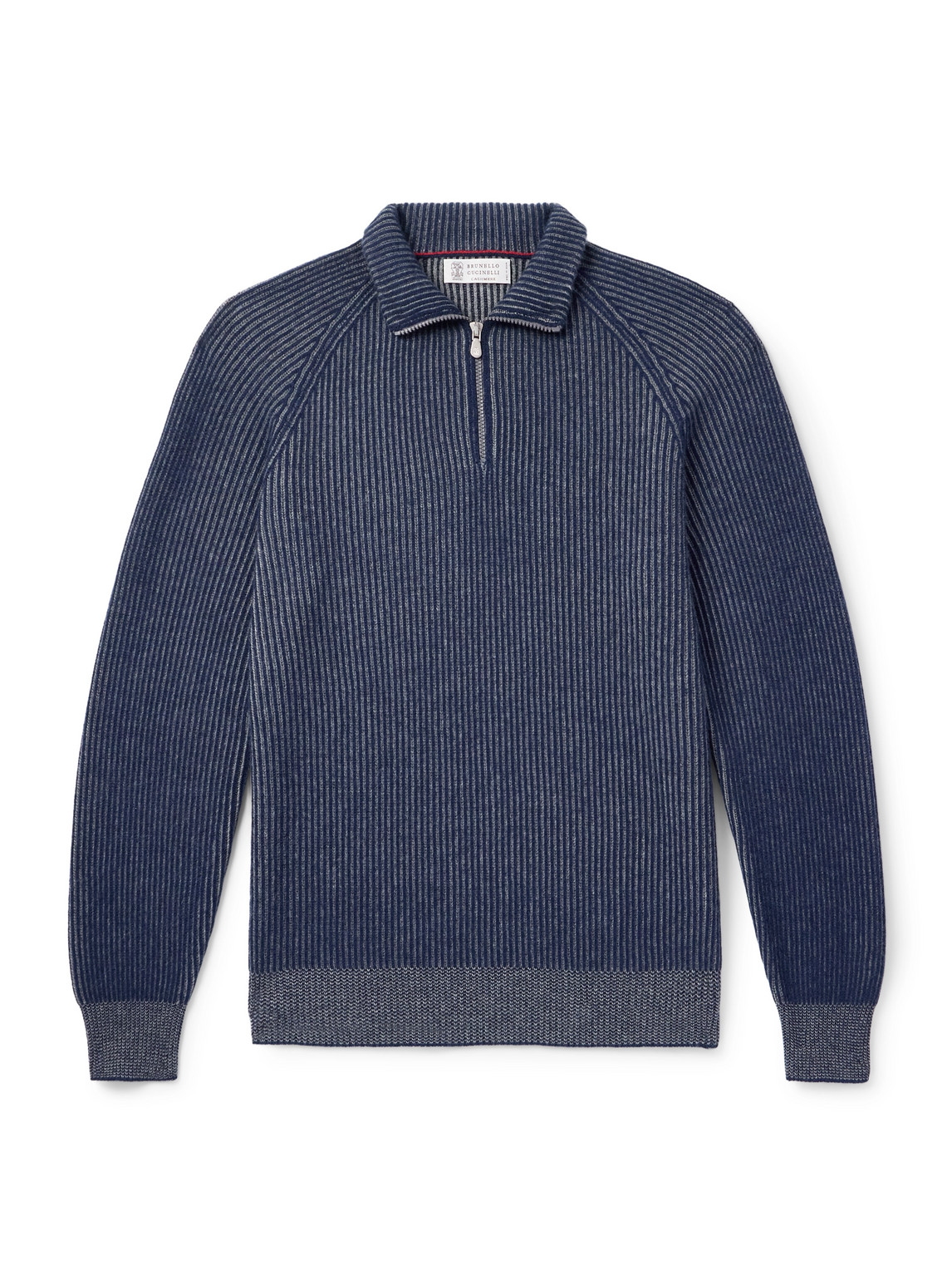 Brunello Cucinelli Striped Ribbed Cashmere Half-zip Sweater