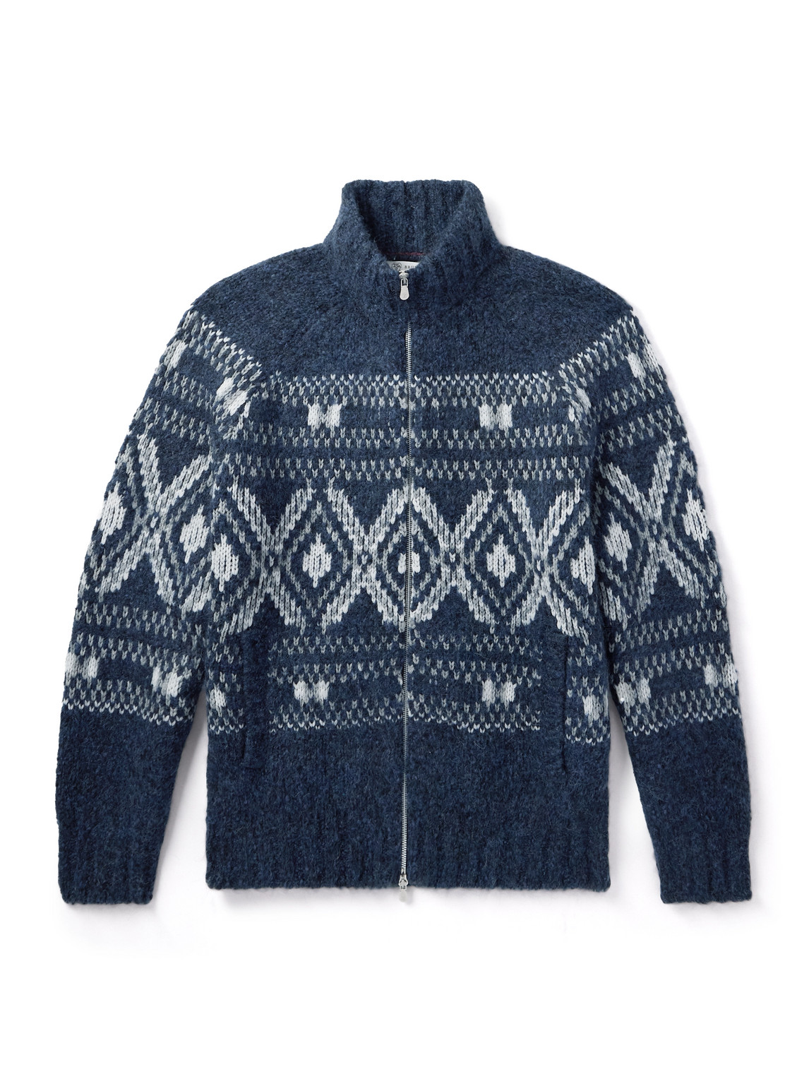 Brunello Cucinelli Fair-isle Jacquard-knit Alpaca-blend Zip-up Cardigan In Blue