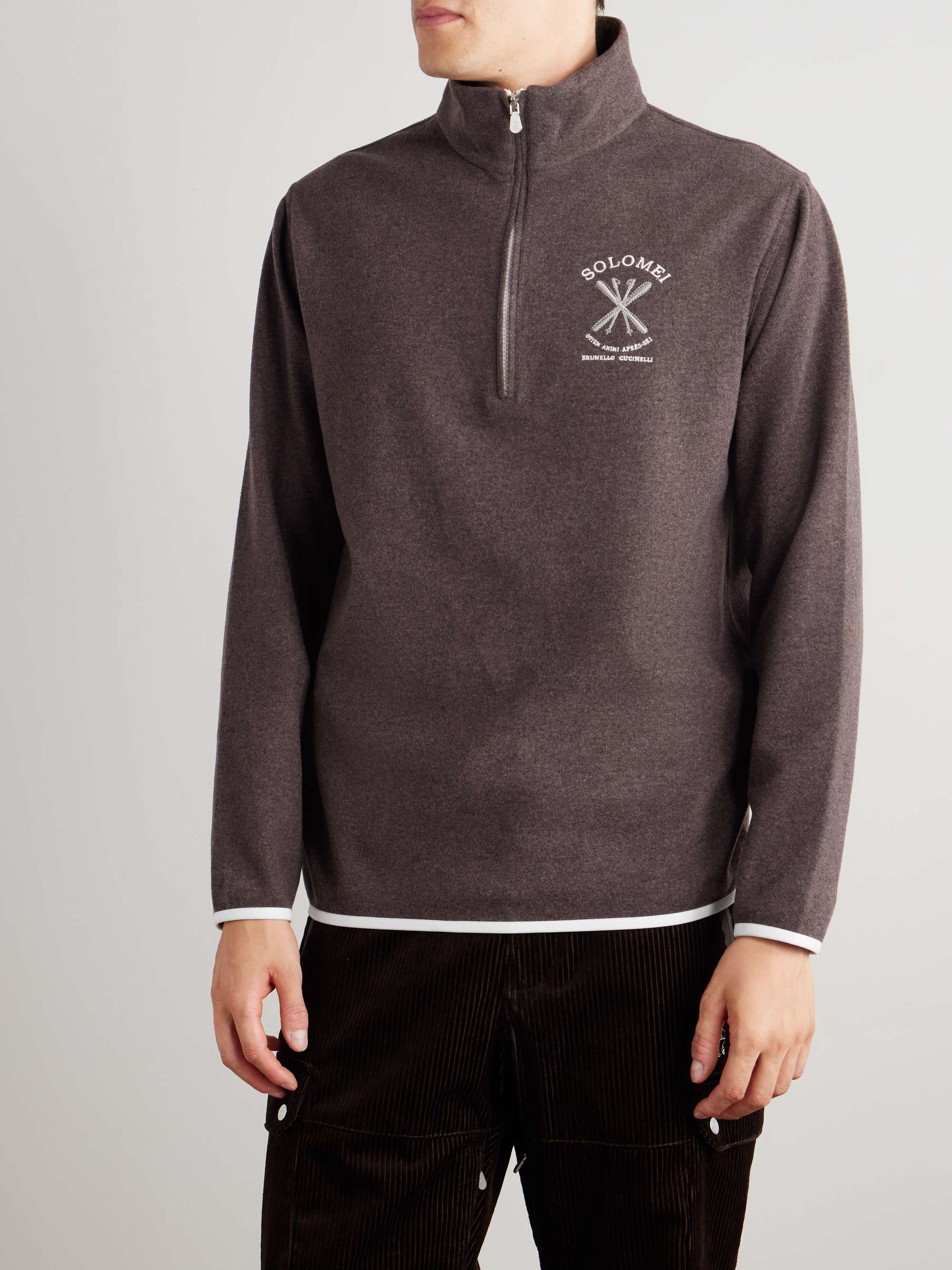 BRUNELLO CUCINELLI Logo-Embroidered Fleece Half-Zip Sweashirt