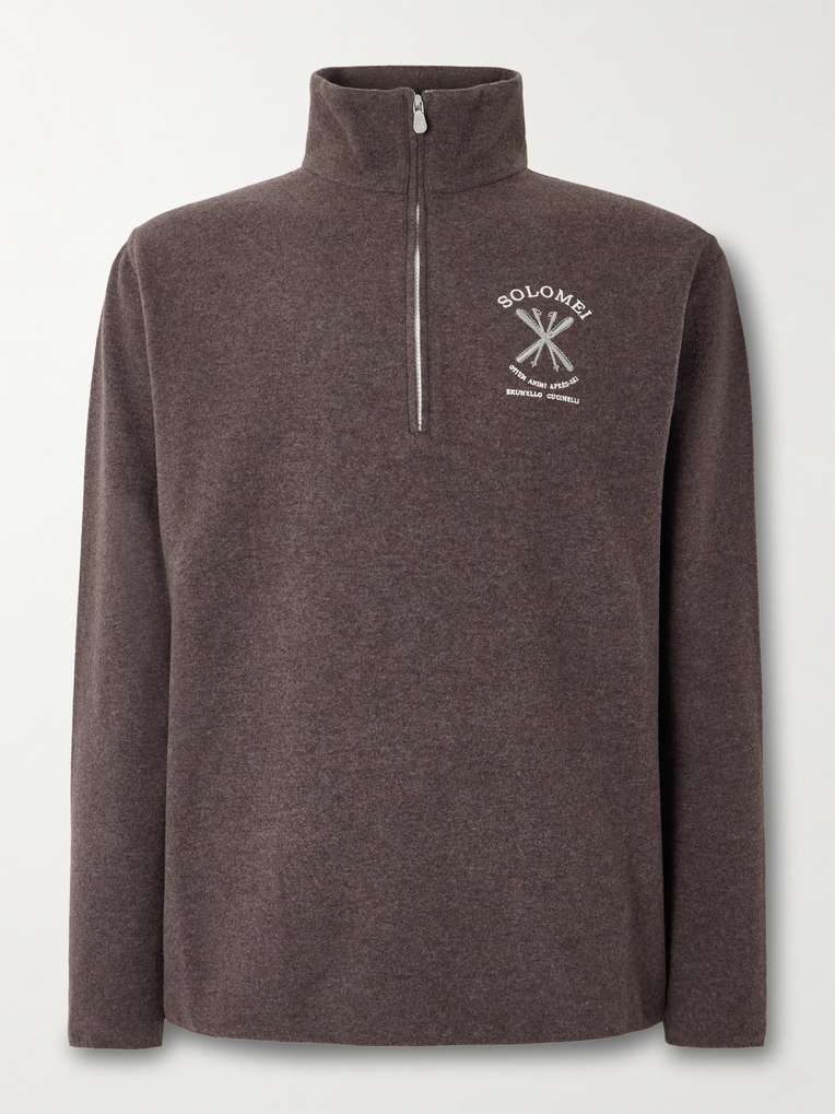 Brunello Cucinelli — Logo-Embroidered Fleece Half-Zip Ski Base Layer