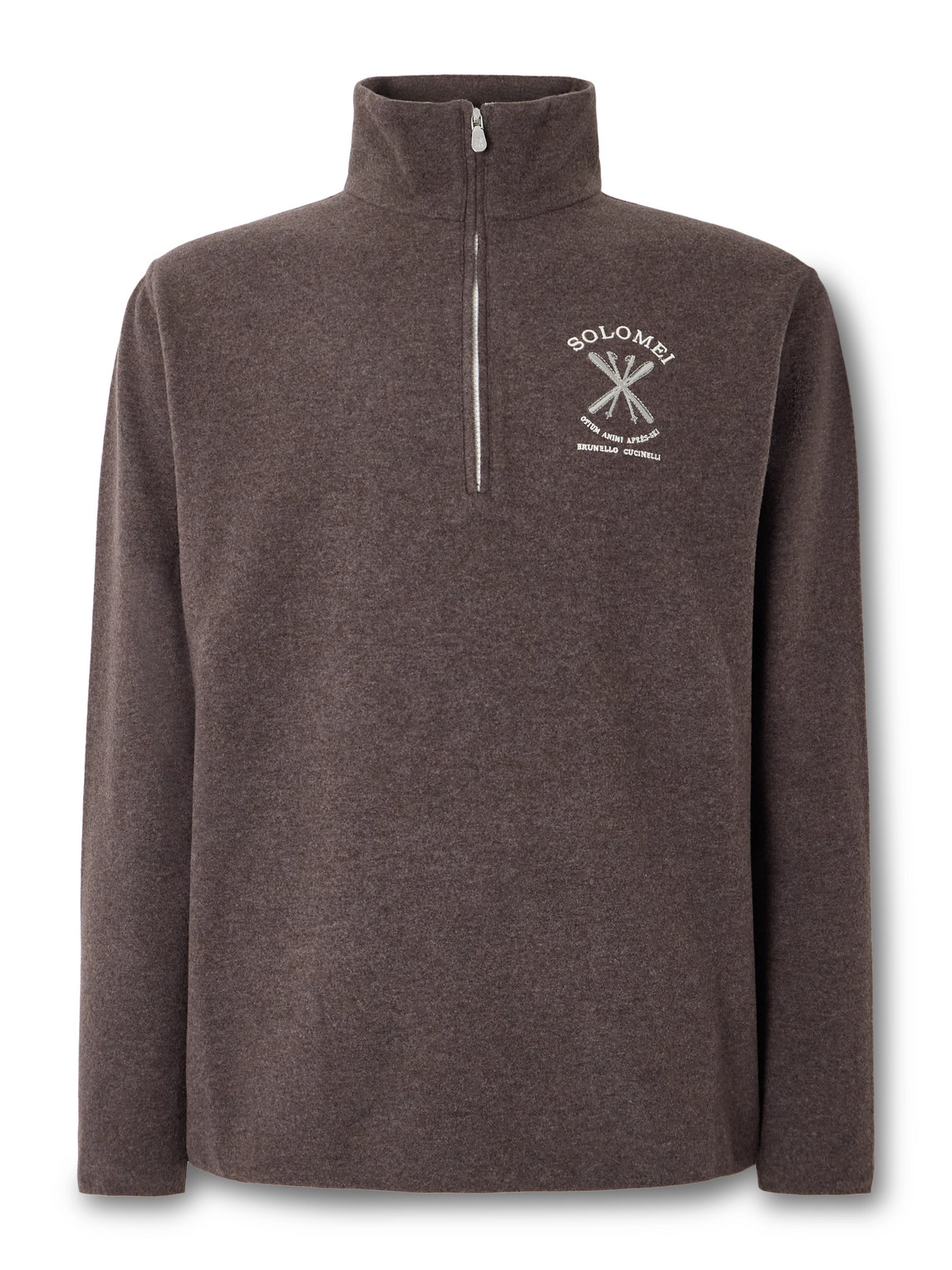Brunello Cucinelli Logo-embroidered Fleece Half-zip Ski Base Layer In Brown