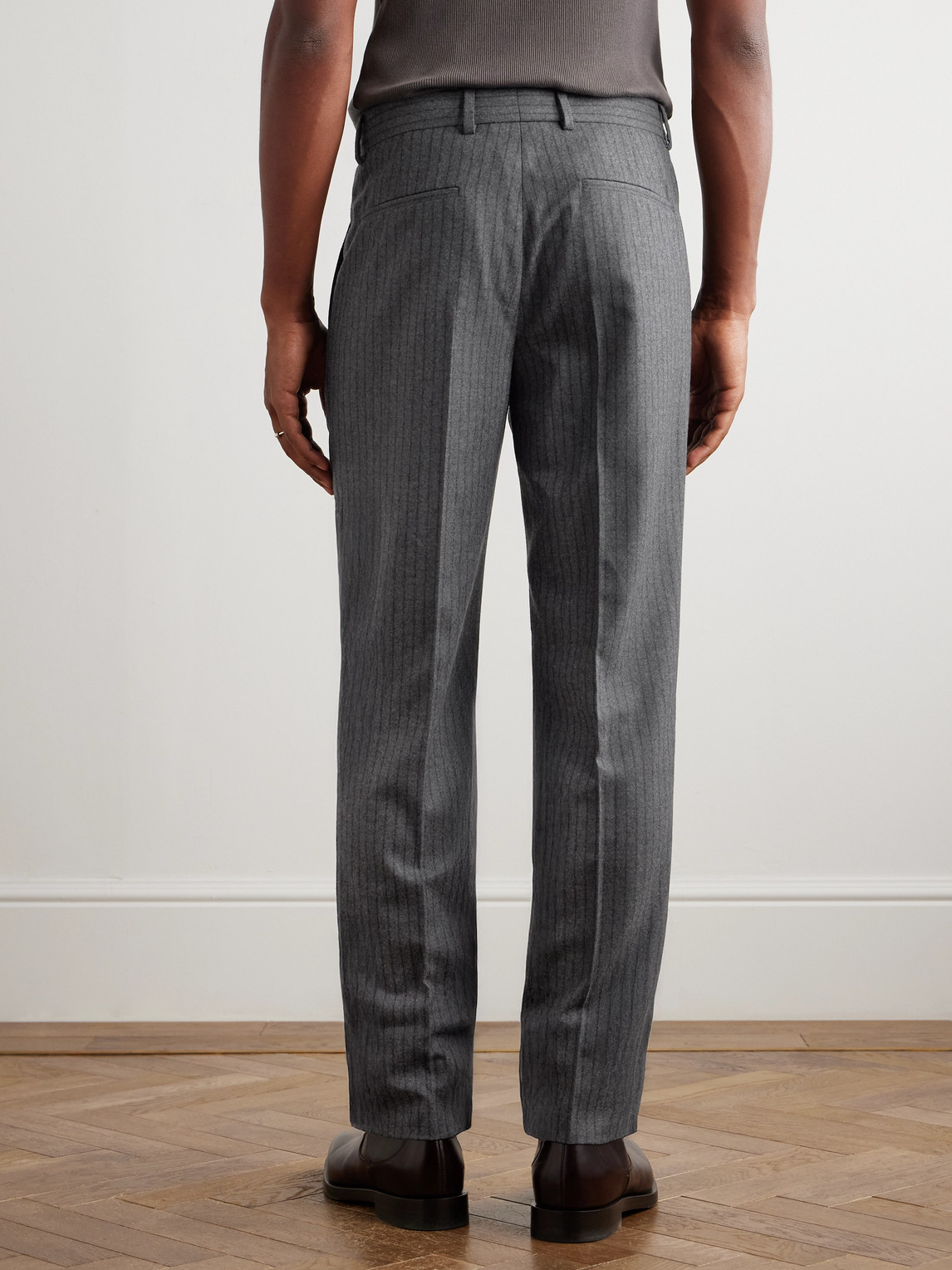 Brunello Cucinelli Straight-leg Pleated Striped Wool-flannel Suit Trousers