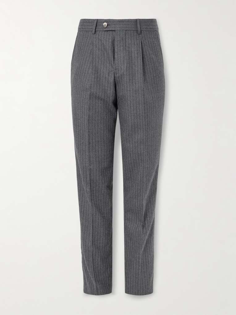 Brunello Cucinelli — Straight-Leg Pleated Striped Wool-Flannel Suit Trousers
