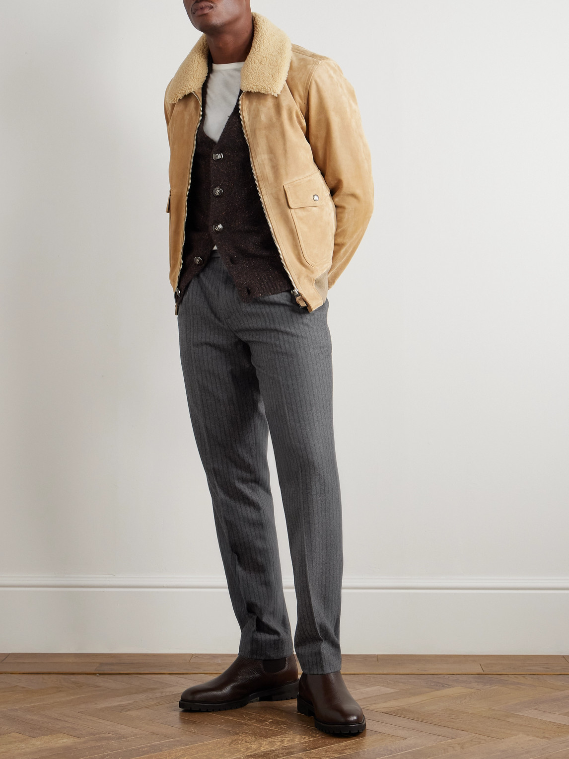 Brunello Cucinelli Straight-leg Pleated Striped Wool-flannel Suit Trousers