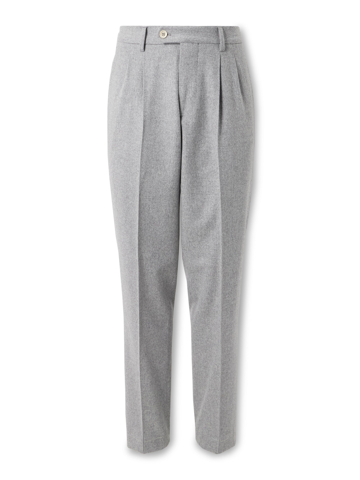 Brunello Cucinelli Straight-leg Pleated Cotton And Cashmere-blend Suit Trousers In Gray