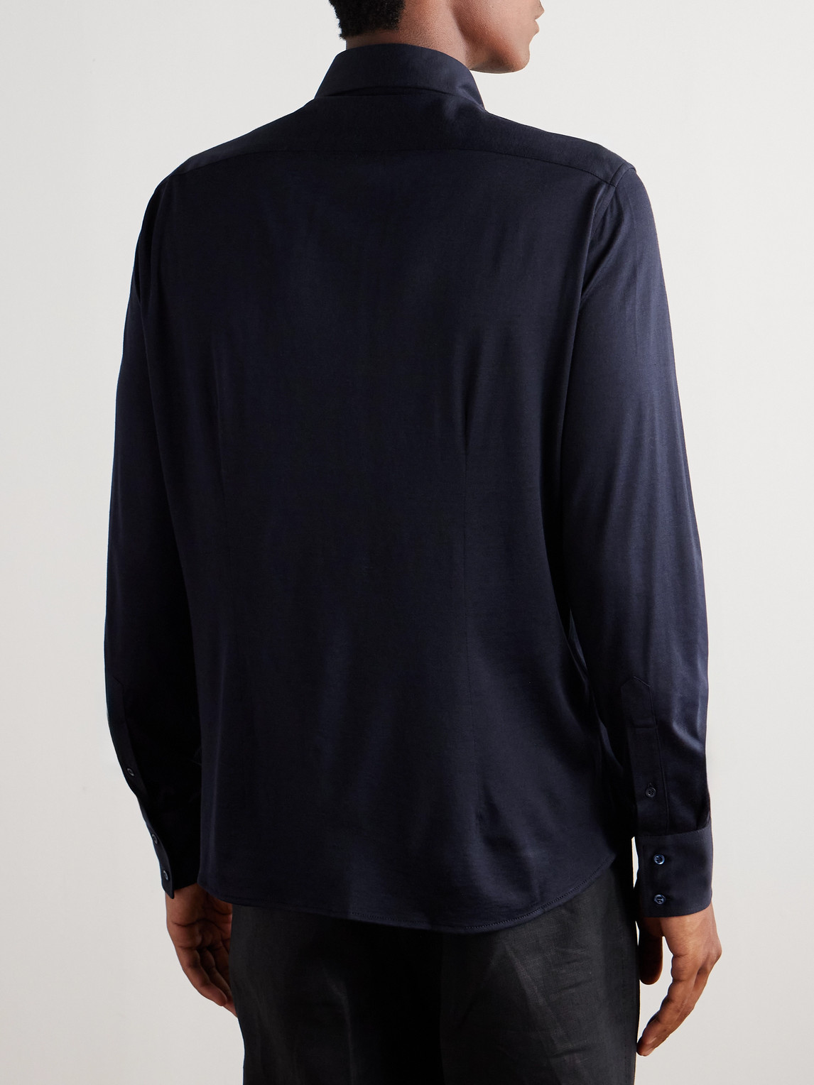 Brunello Cucinelli Slim-fit Cutaway-collar Silk And Cotton-blend Shirt In Blue