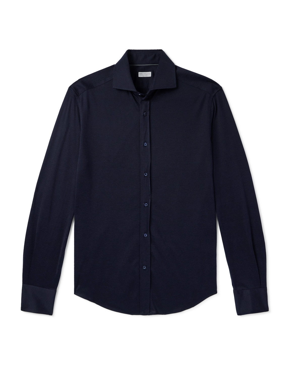 Brunello Cucinelli Slim-fit Cutaway-collar Silk And Cotton-blend Shirt In Blue