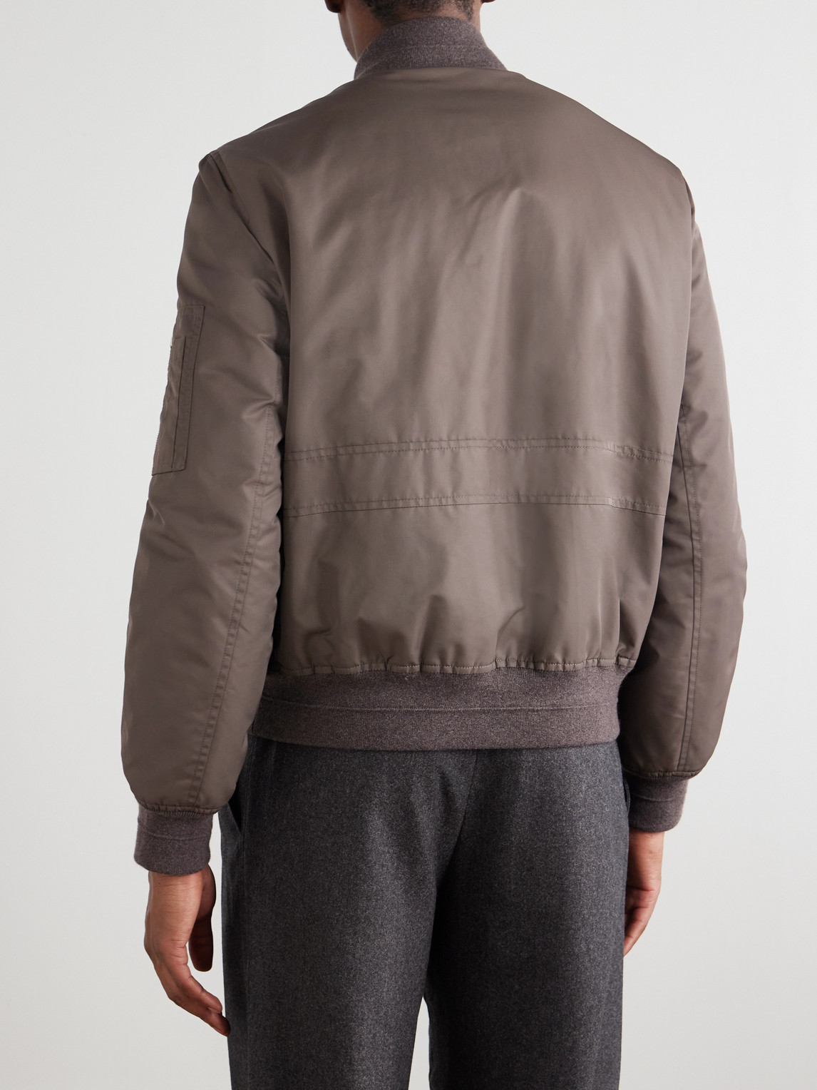 Brunello Cucinelli Padded Nylon Bomber Jacket In Brown