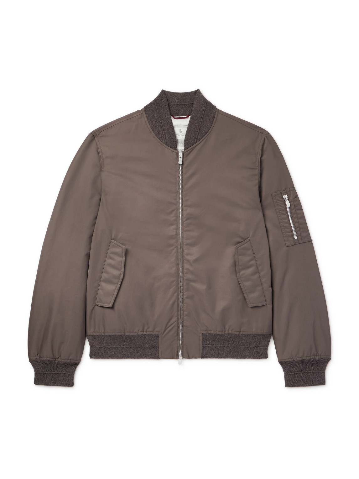 Brunello Cucinelli Padded Nylon Bomber Jacket In Brown