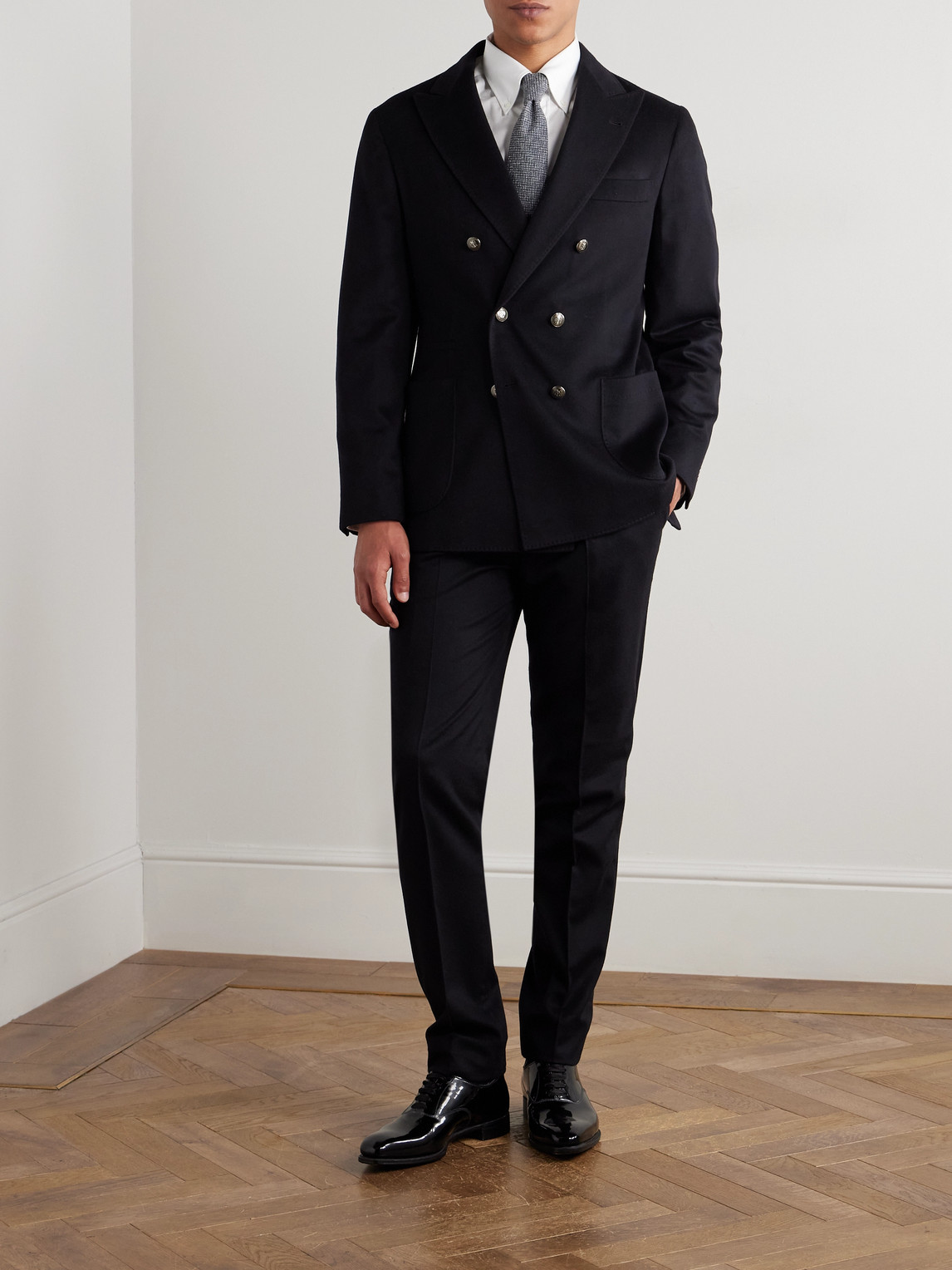 Brunello Cucinelli Straight-leg Pleated Wool And Cashmere-blend Flannel Suit Trousers In Black