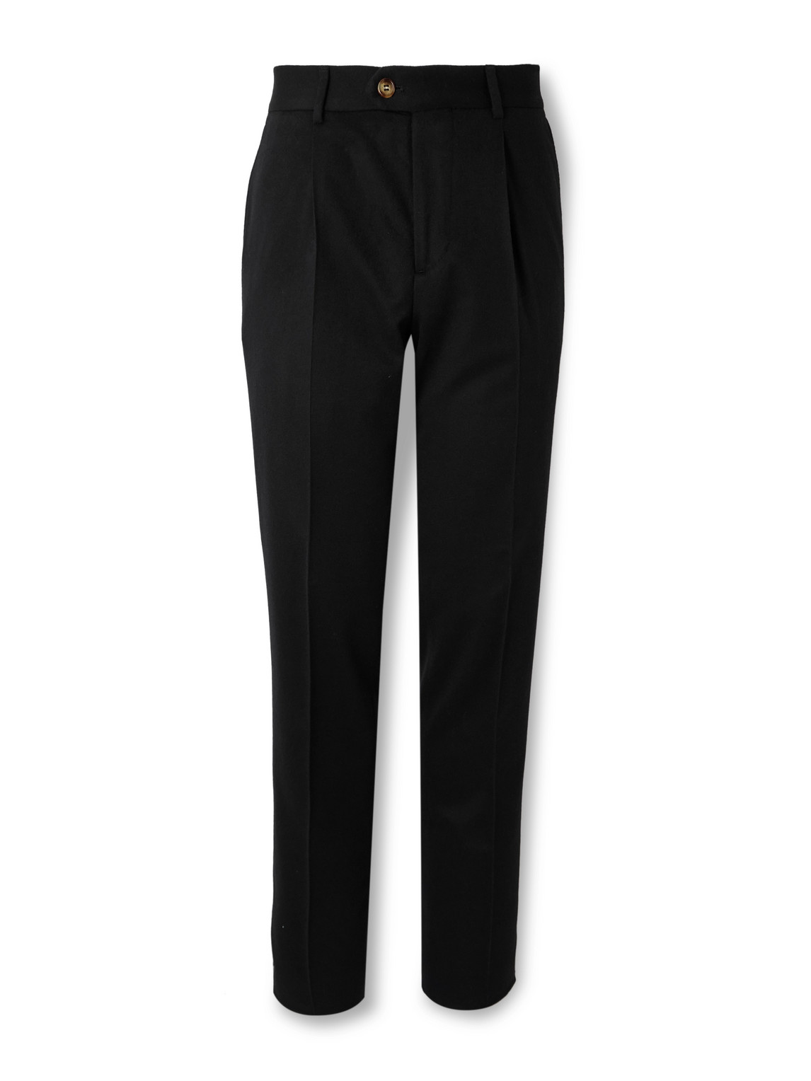 Brunello Cucinelli Straight-leg Pleated Wool And Cashmere-blend Flannel Suit Trousers In Black