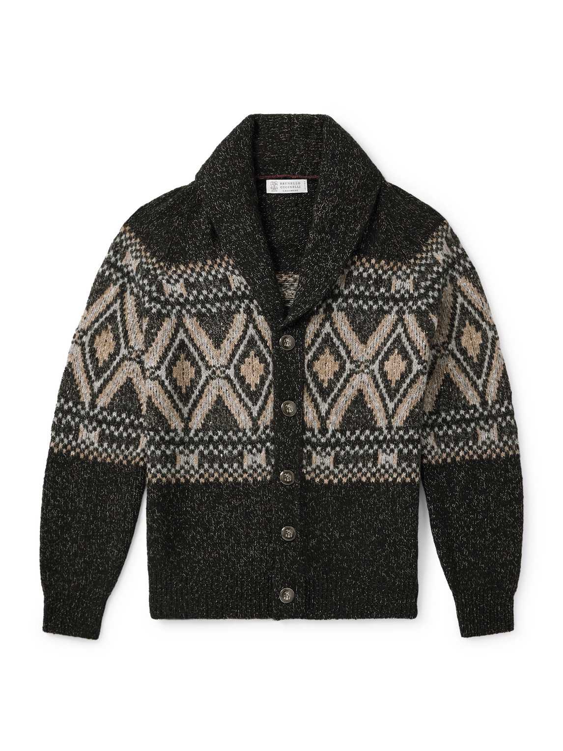 Brunello Cucinelli Shawl-collar Wool, Silk And Cashmere-blend Cardigan In Black