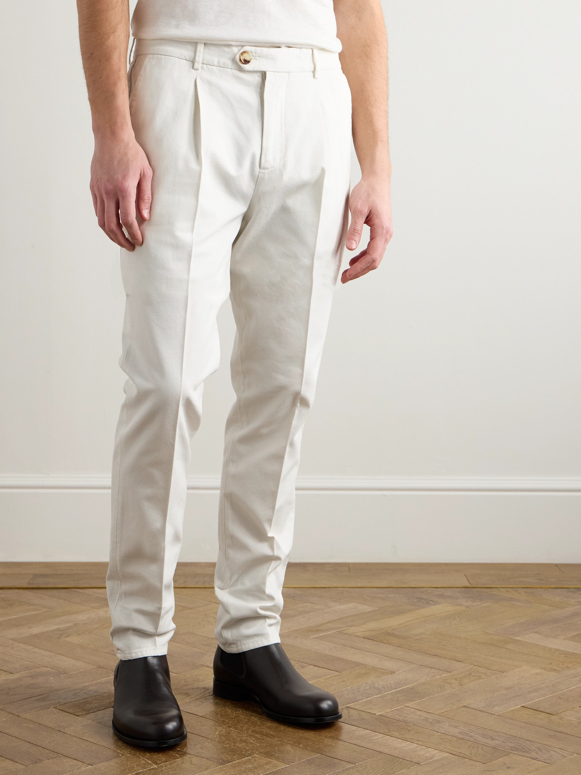 Brunello Cucinelli Straight-leg Pleated Cotton-twill Trousers