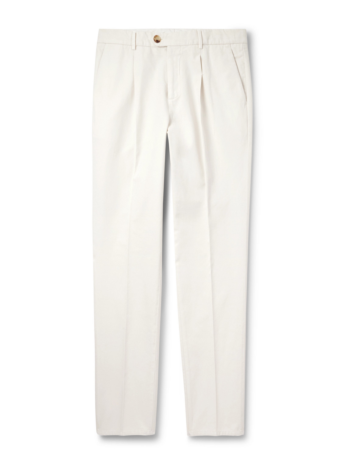Brunello Cucinelli Straight-leg Pleated Cotton-twill Trousers In White