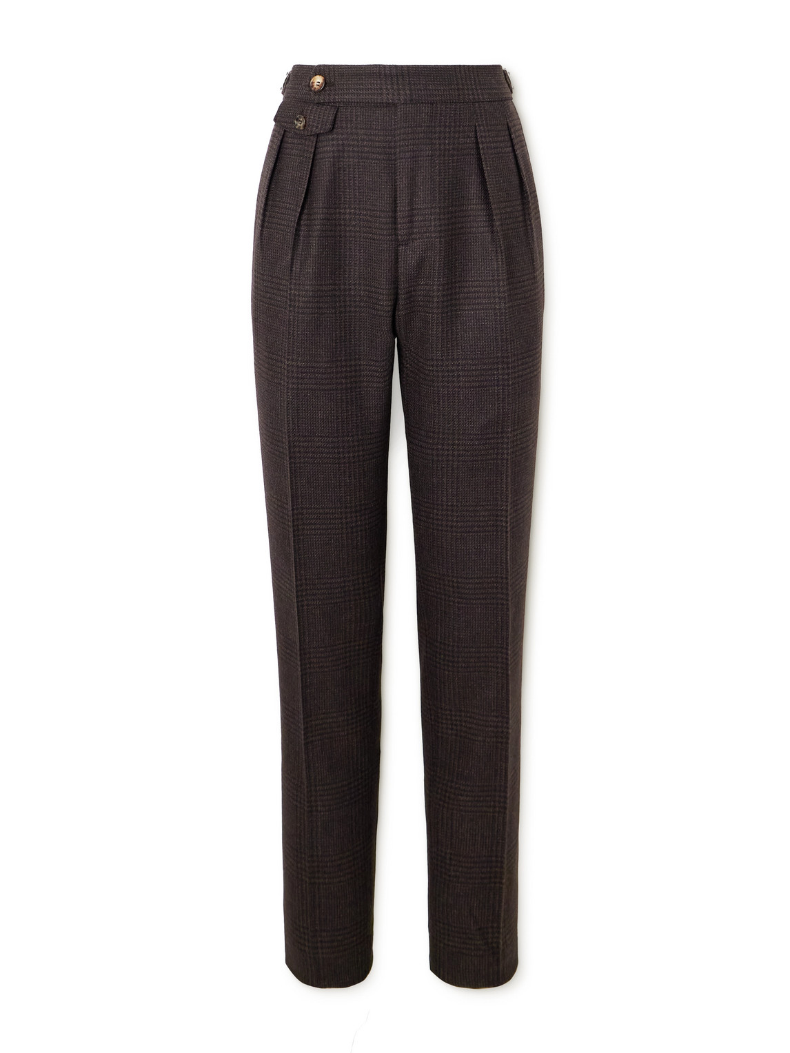Brunello Cucinelli Straight-leg Pleated Prince Of Wales Wool, Cashmere And Silk-blend Suit Trousers In Black