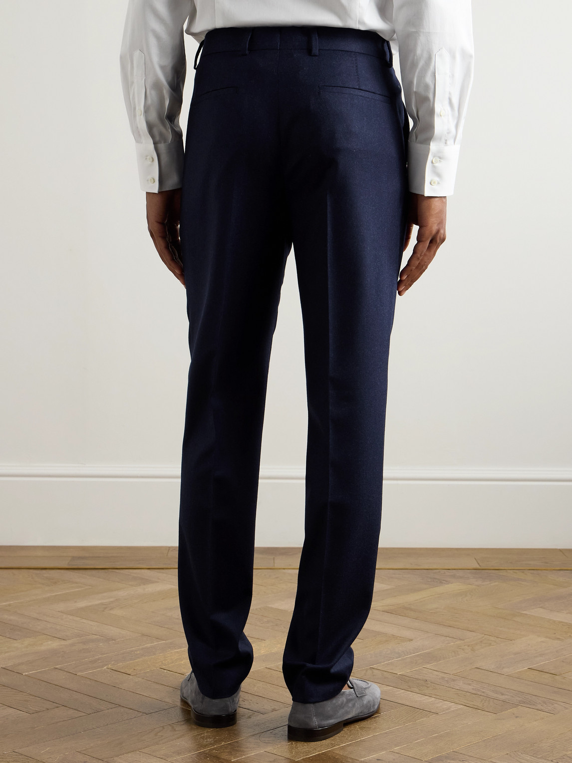 Brunello Cucinelli Straight-leg Pleated Wool-flannel Trousers In Blue