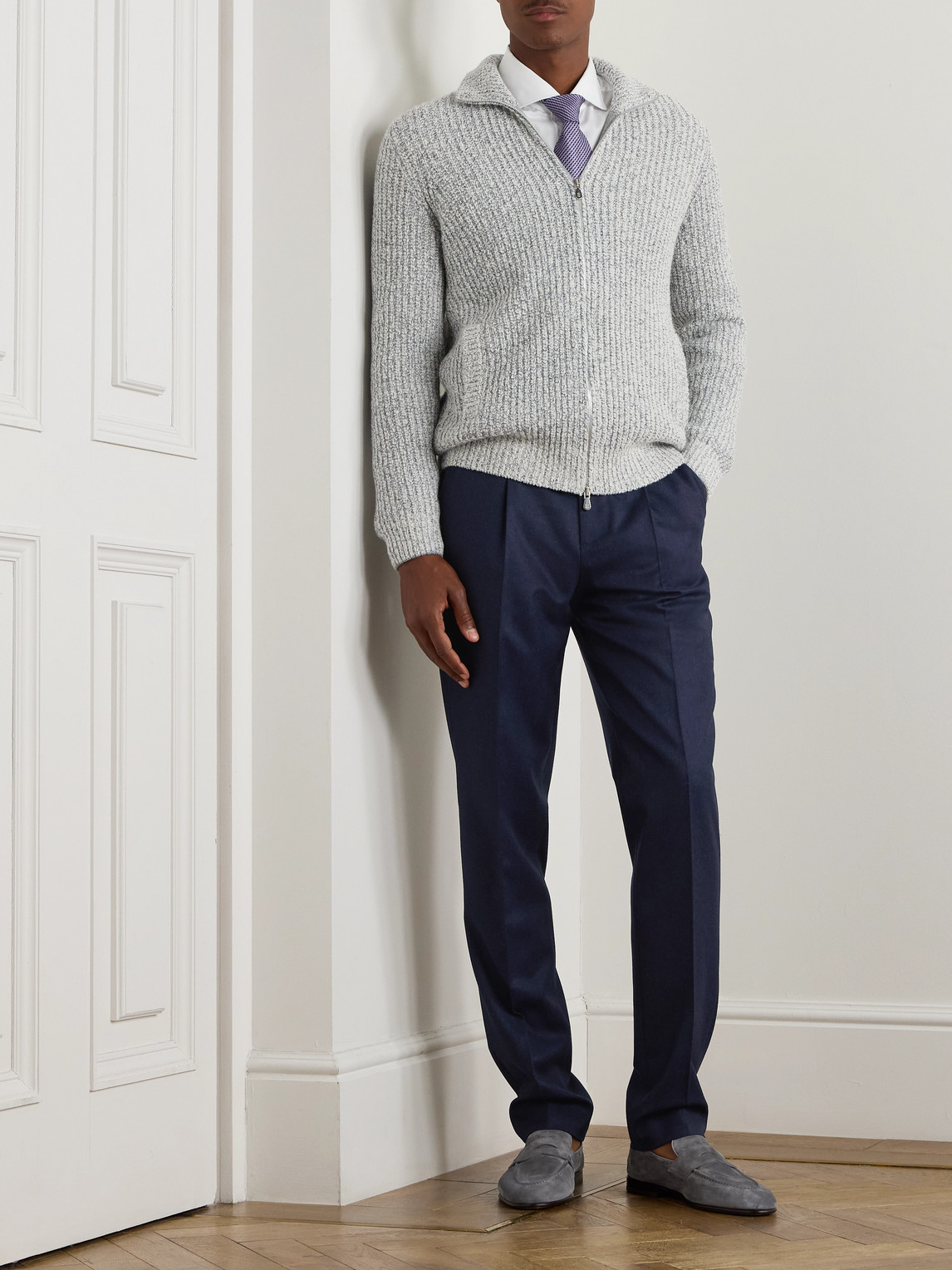 Brunello Cucinelli Straight-leg Pleated Wool-flannel Trousers In Blue