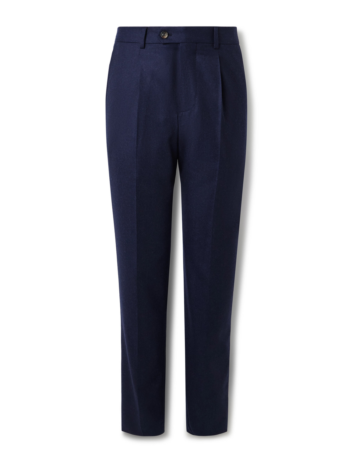 Brunello Cucinelli Straight-leg Pleated Wool-flannel Trousers In Blue
