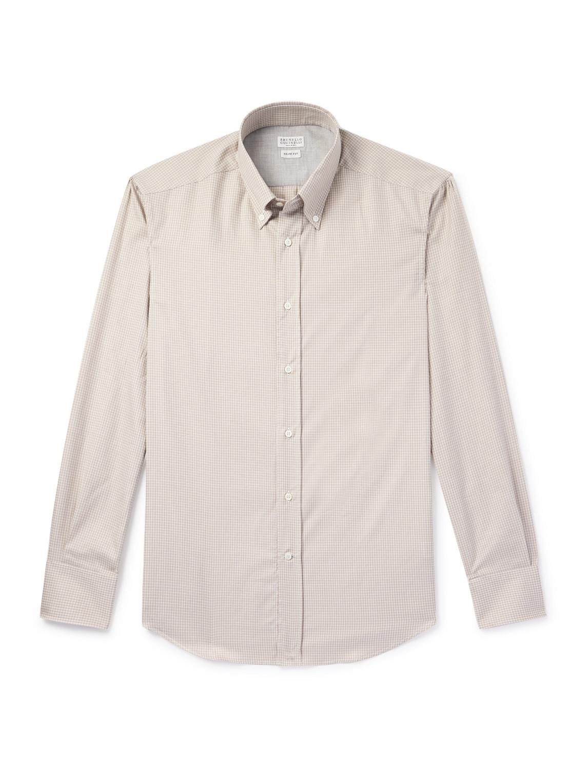 Brunello Cucinelli Slim-fit Button-down Collar Checked Cotton Shirt In Neutral