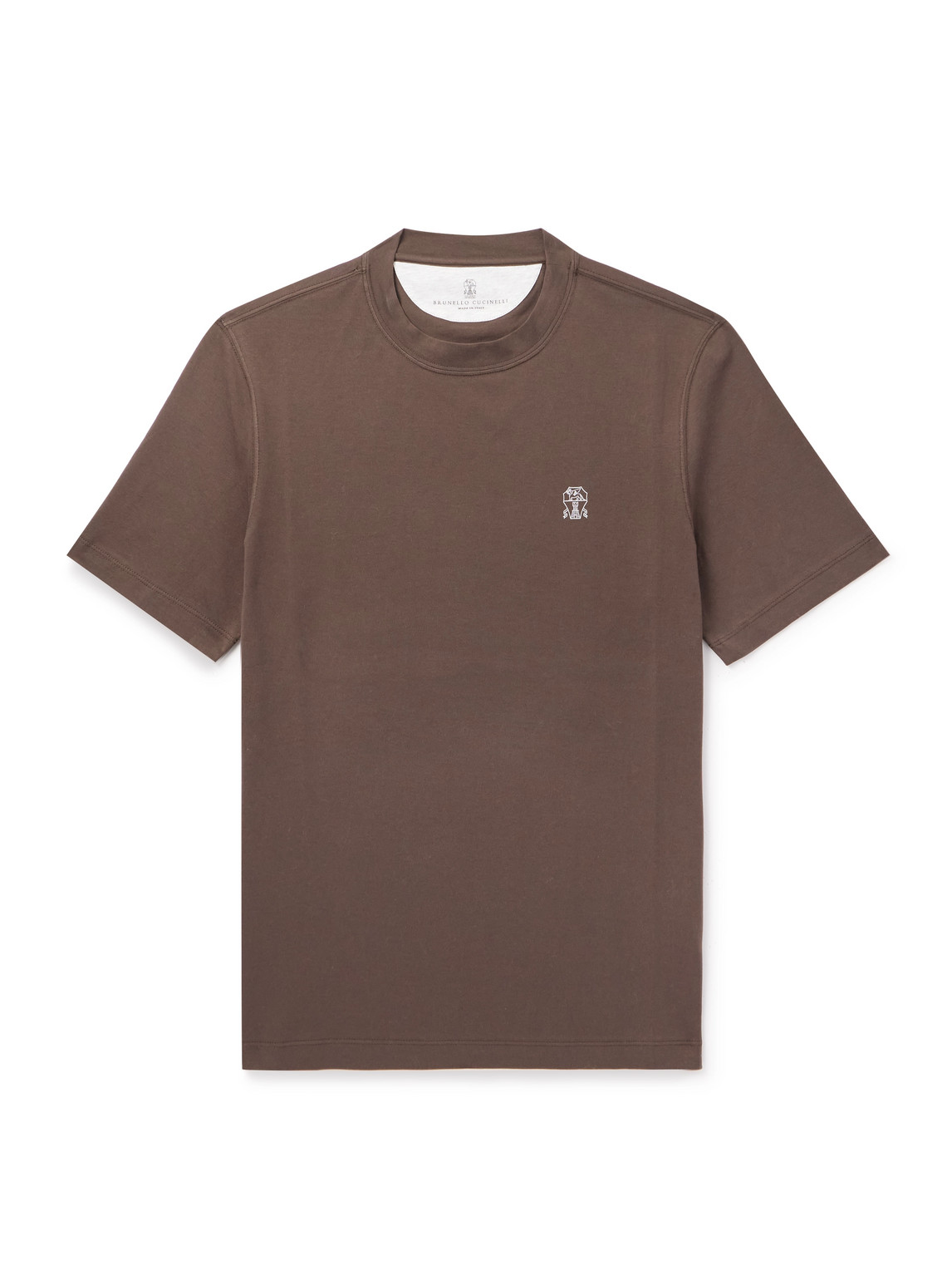 Brunello Cucinelli Logo-embroidered Cotton-jersey T-shirt In Brown