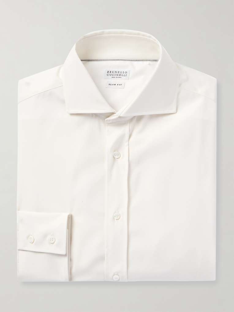 Brunello Cucinelli — Cutaway-Collar Virgin Wool Shirt