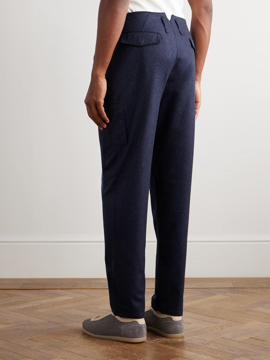 Brunello Cucinelli Tapered Brushed-wool Trousers In Blue