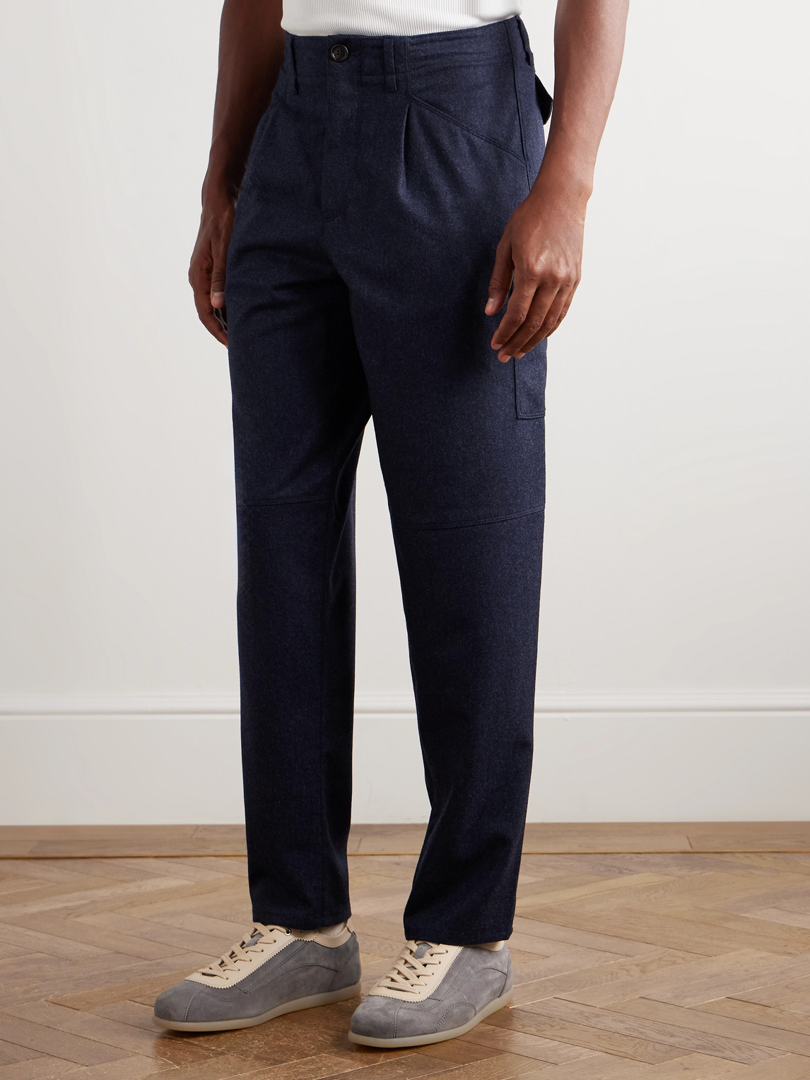 Brunello Cucinelli Tapered Brushed-wool Trousers In Blue