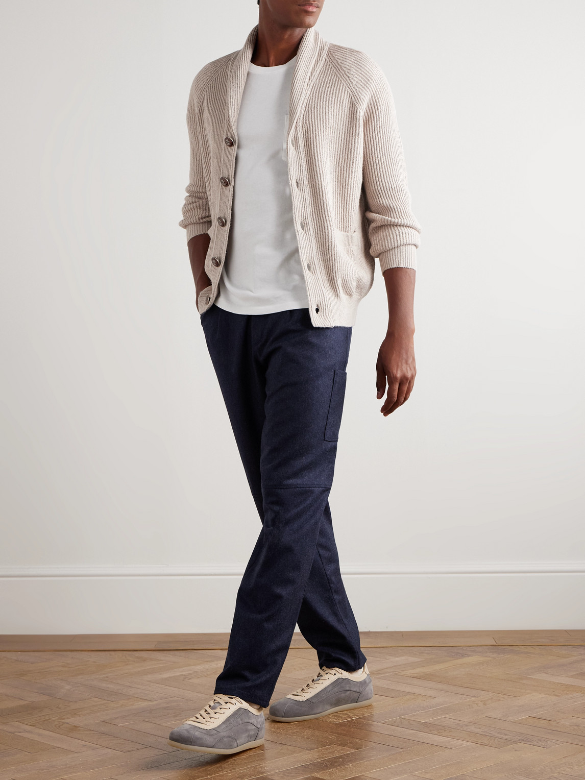 Brunello Cucinelli Tapered Brushed-wool Trousers In Blue