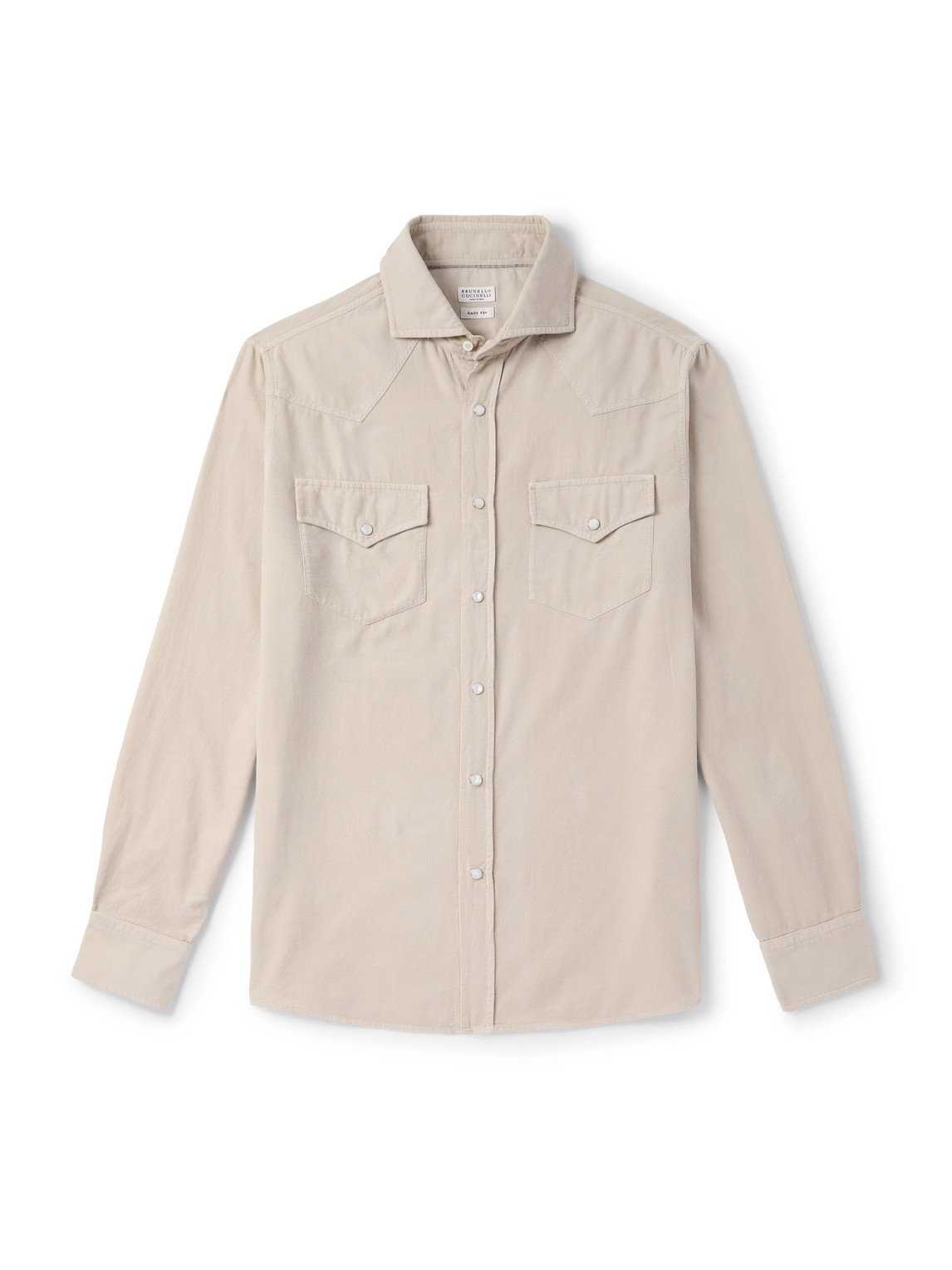 Brunello Cucinelli Cutaway-collar Cotton-corduroy Western Shirt In Neutral
