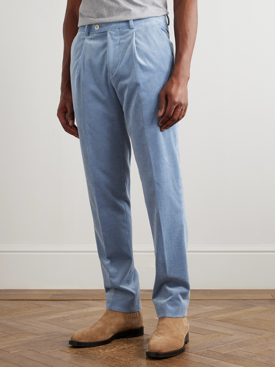 Brunello Cucinelli Straight-leg Pleated Stretch Cotton And Cashmere-blend Corduroy Suit Trousers