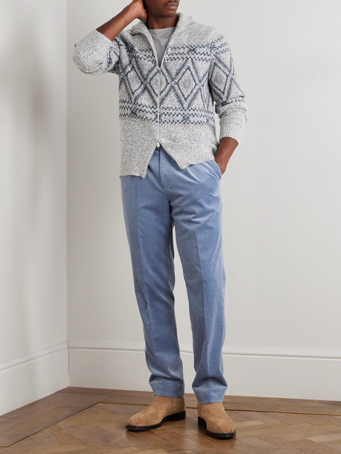 Brunello Cucinelli Straight-leg Pleated Stretch Cotton And Cashmere-blend Corduroy Suit Trousers