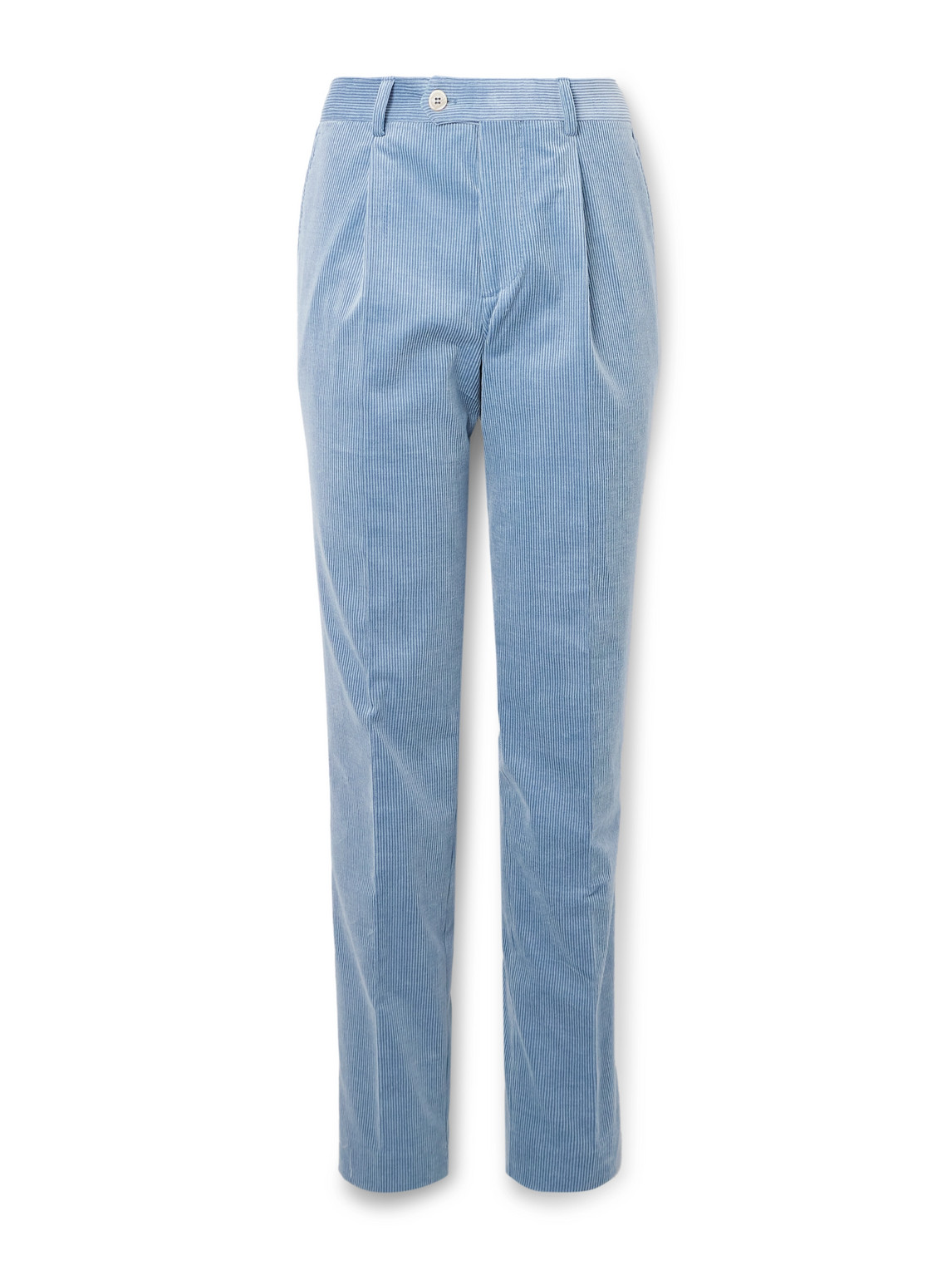 Brunello Cucinelli Straight-leg Pleated Stretch Cotton And Cashmere-blend Corduroy Suit Trousers In Blue
