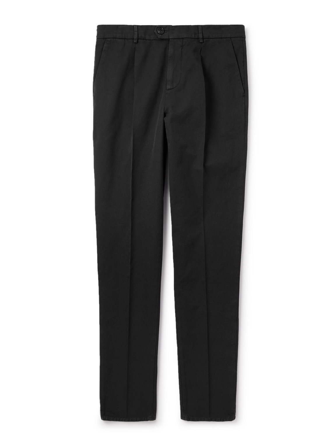 Brunello Cucinelli Straight-leg Pleated Cotton-twill Trousers In Black