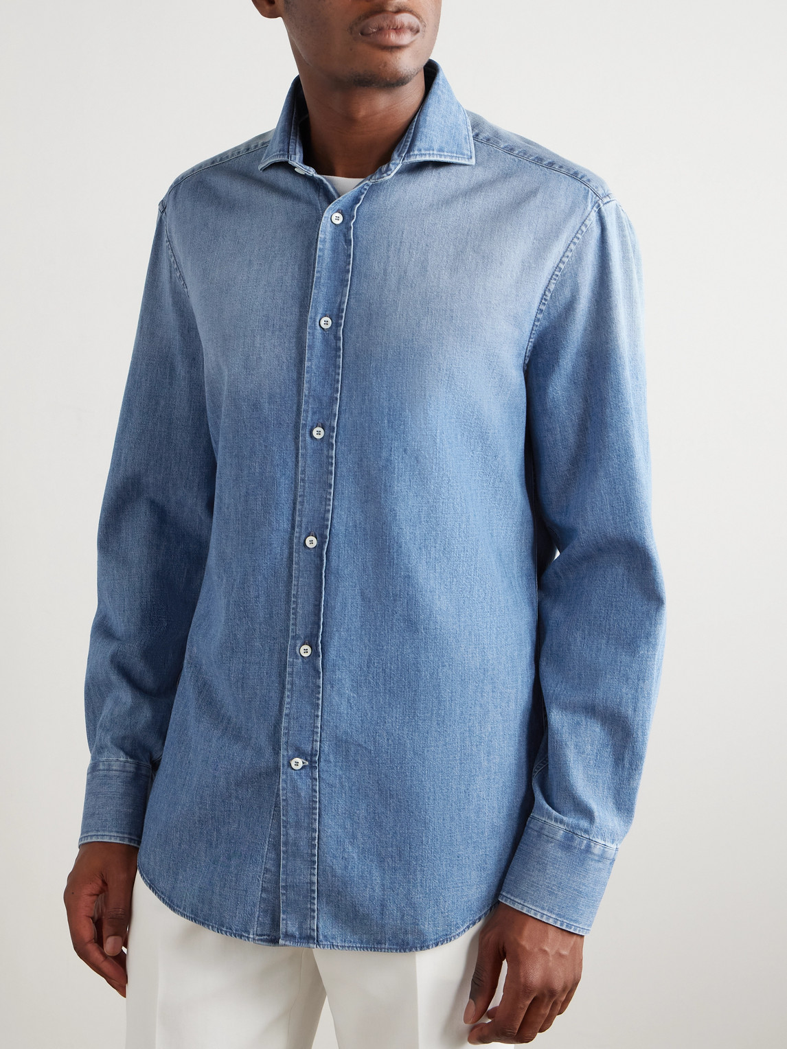 Brunello Cucinelli Cotton-chambray Shirt In Blue