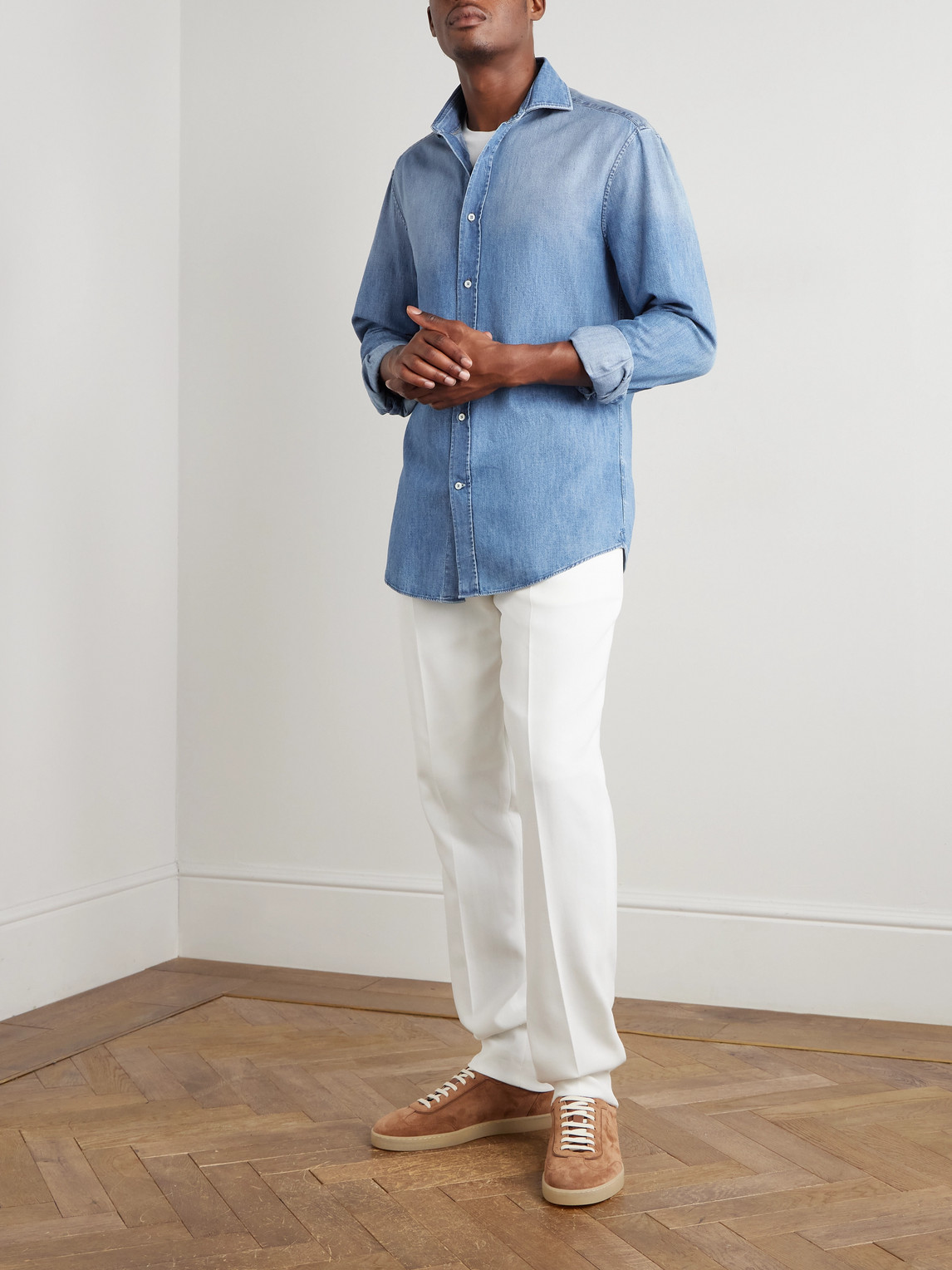Brunello Cucinelli Cotton-chambray Shirt In Blue