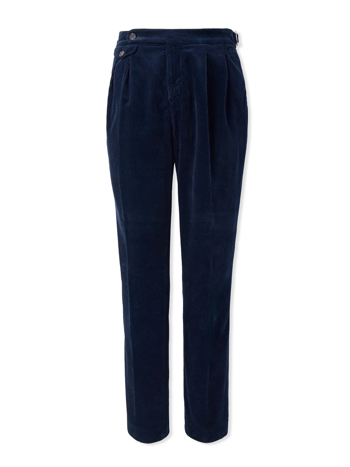 Brunello Cucinelli Straight-leg Pleated Cotton-corduroy Trousers In Blue