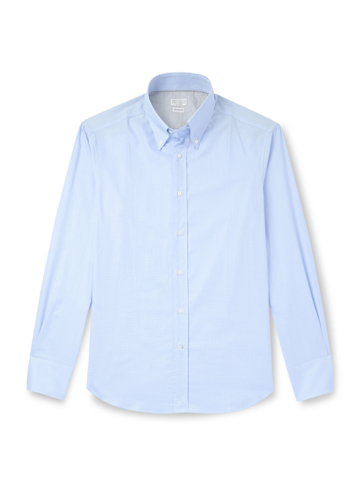 Brunello Cucinelli Slim-fit Button-down Collar Checked Cotton Shirt In Blue