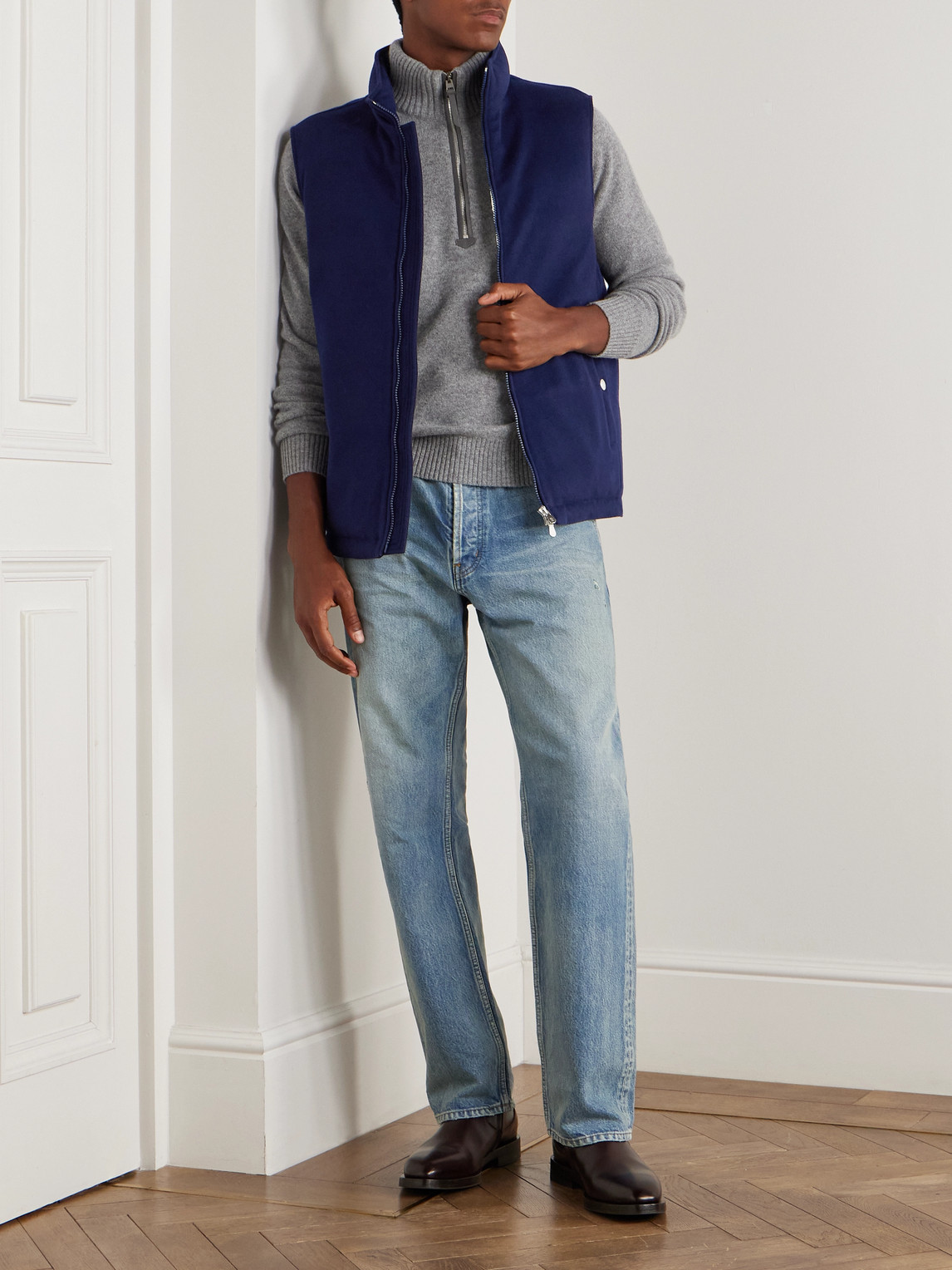 Brunello Cucinelli Wool-felt Down Gilet In Blue