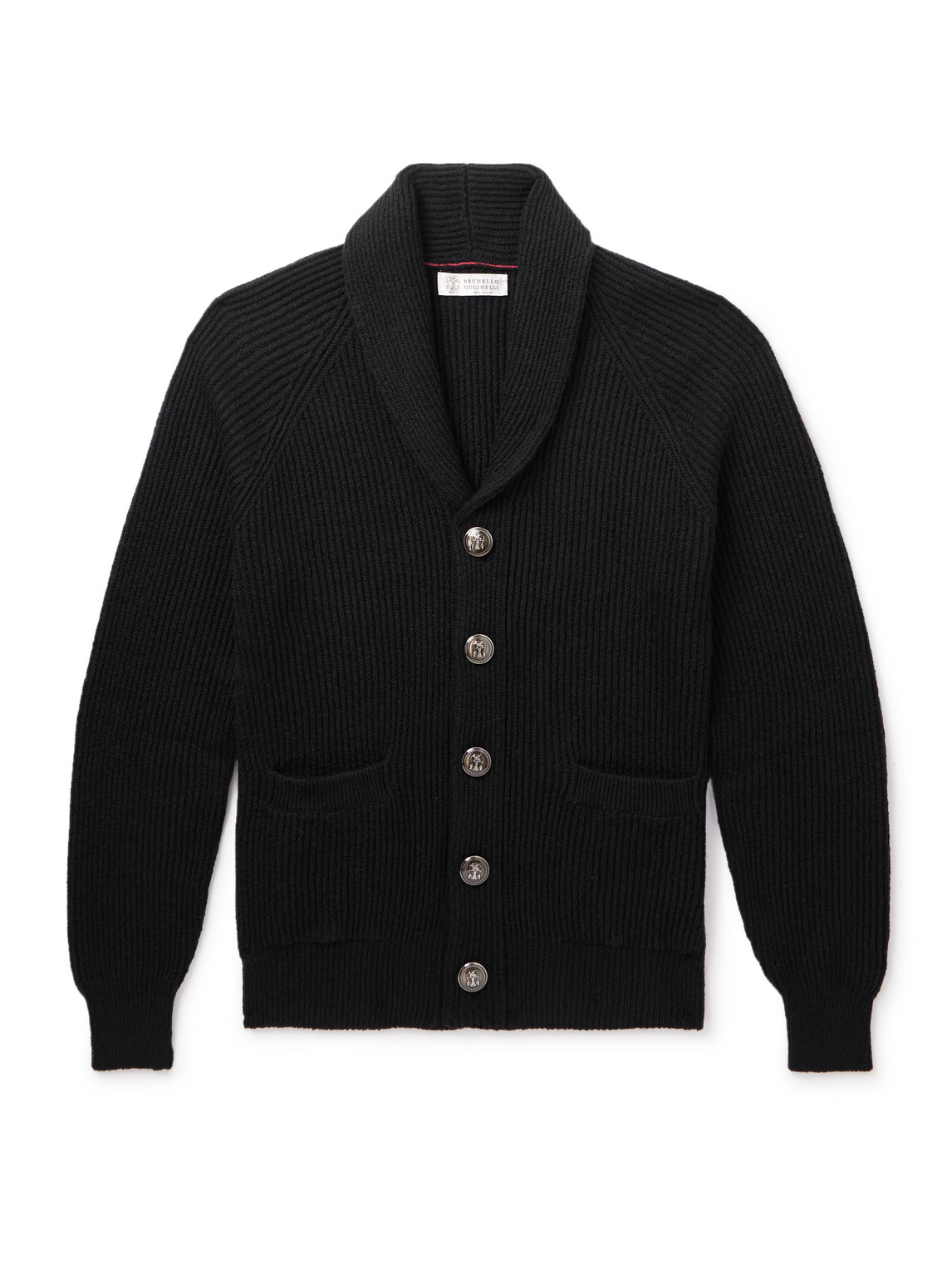 Brunello Cucinelli Shawl-collar Ribbed Cotton Cardigan In Black